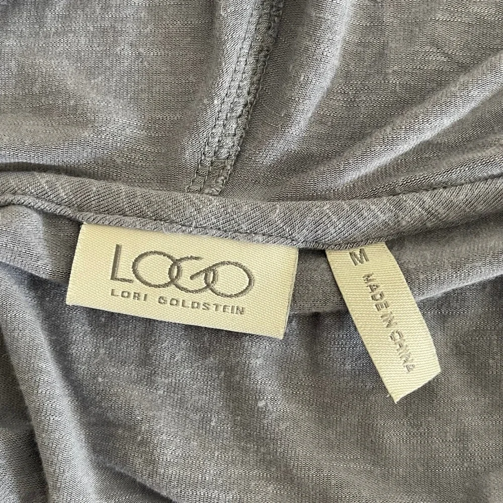 LOGO‎ Lori Goldstein Hooded Vest Women M Blue Gray Sleeveless Open Front Draped